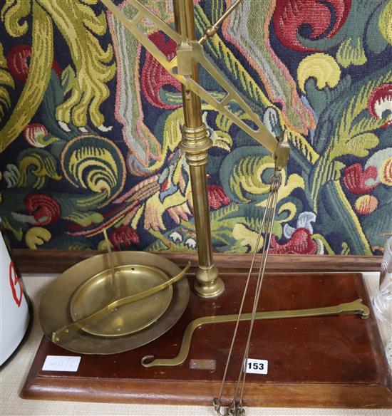 A pair of Victorian brass balance scales height 56cm